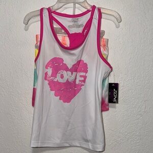 Zone Pro Pink and White Heart Tank Top & Shorts LOVE XS 4/5